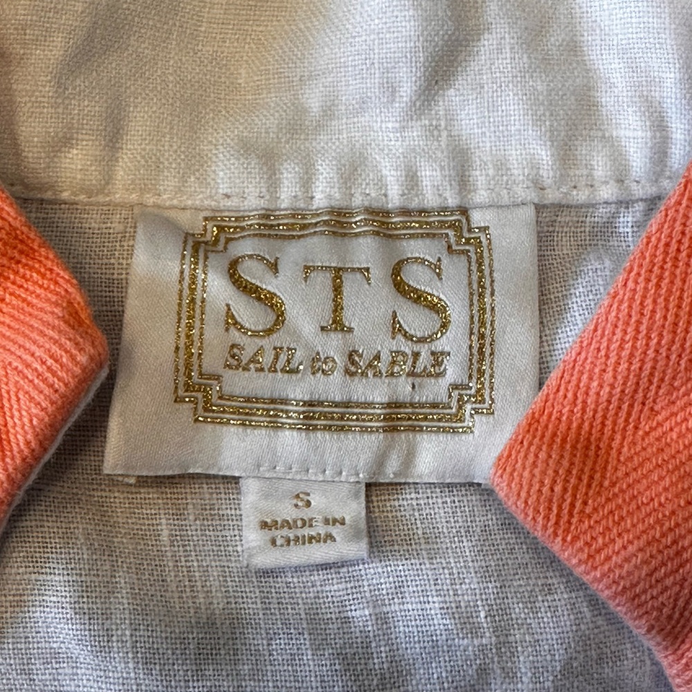 Sail to sable size Small white linen with‎ coral trim V-neck tunic/mini dress - Picture 8 of 12